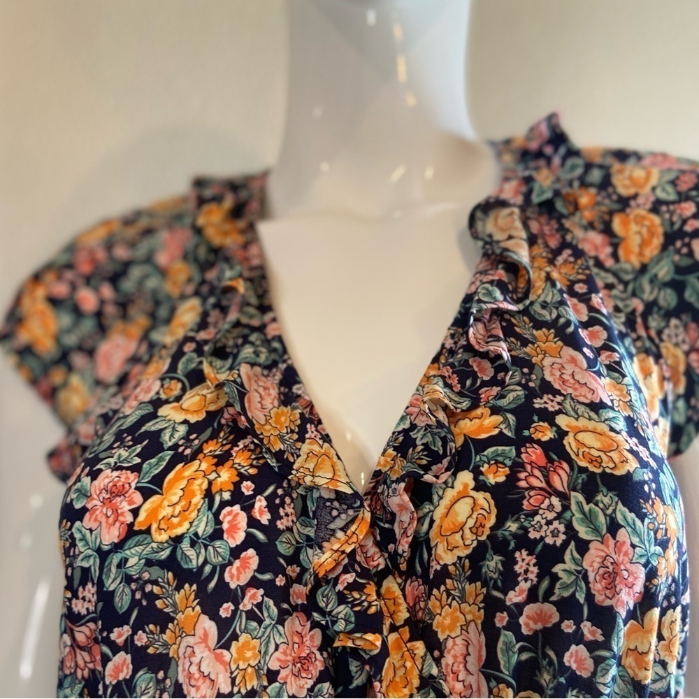 Old Navy~NWT~Multi-Color Floral Print~Ruffle Wrap Midi Dress~Cap Sleeves~Size S - Picture 9 of 15